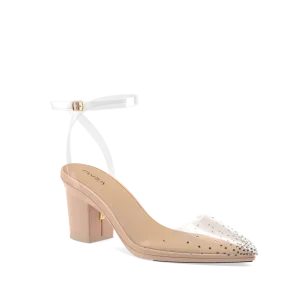 The D'Orsay - Sand Transparent Rhinestone   Block Heel Kit 3 Sand