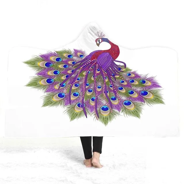 3D peacock Hooded Blanket