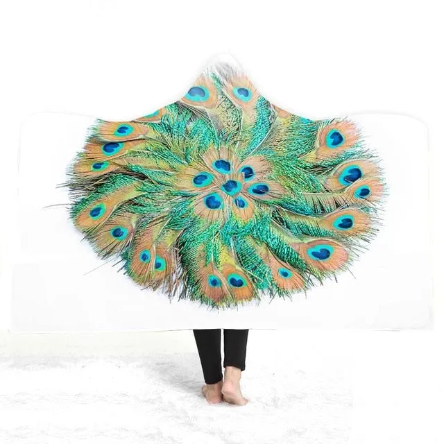 3D peacock Hooded Blanket