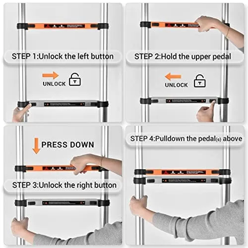 ALPURLAD Telescoping Ladder 10.5FT Aluminum Extension Ladders Lightweight Collapsible Ladder Telescopic Ladders for RV, Loft, Attic, Home, 330lbs Capacity