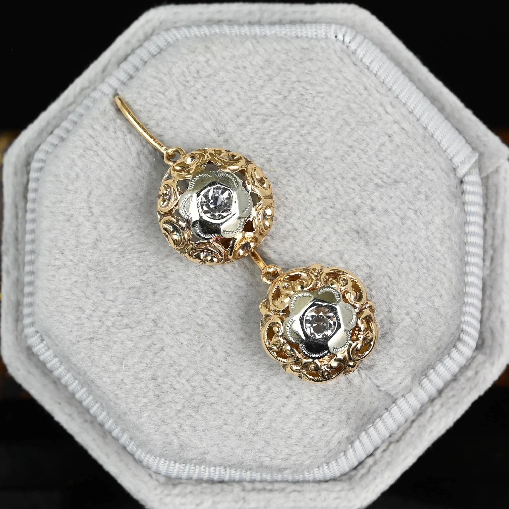 Antique Victorian Diamond Paste Dormeuse Earrings in 12K Gold