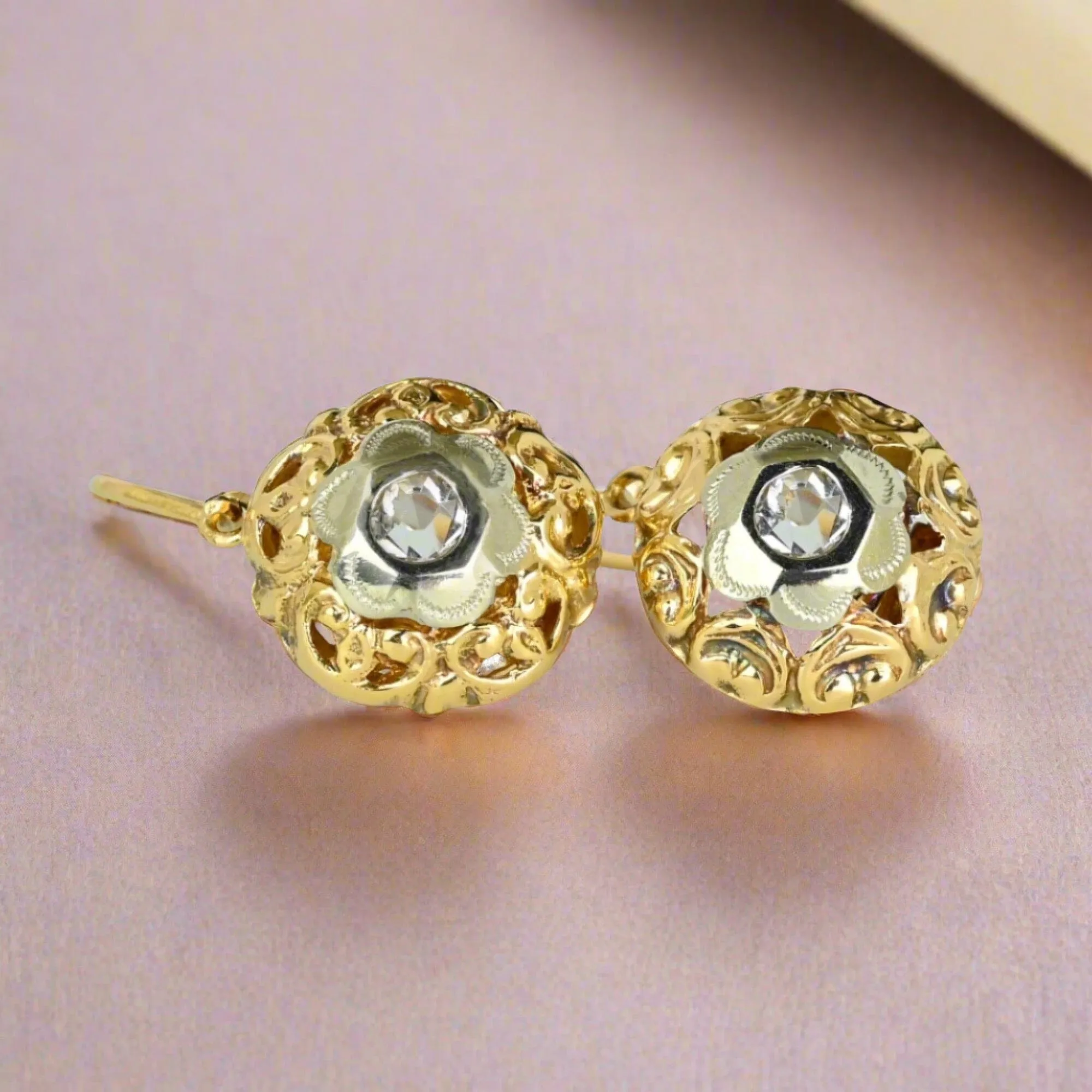 Antique Victorian Diamond Paste Dormeuse Earrings in 12K Gold