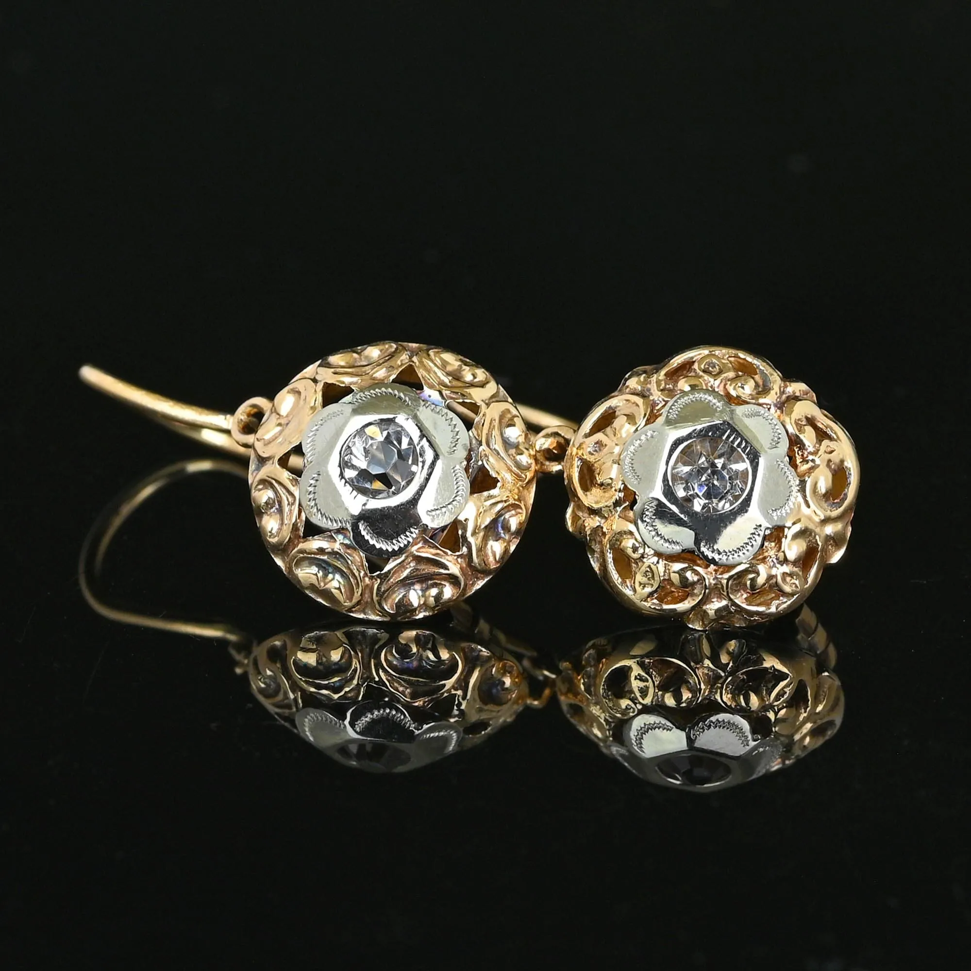 Antique Victorian Diamond Paste Dormeuse Earrings in 12K Gold