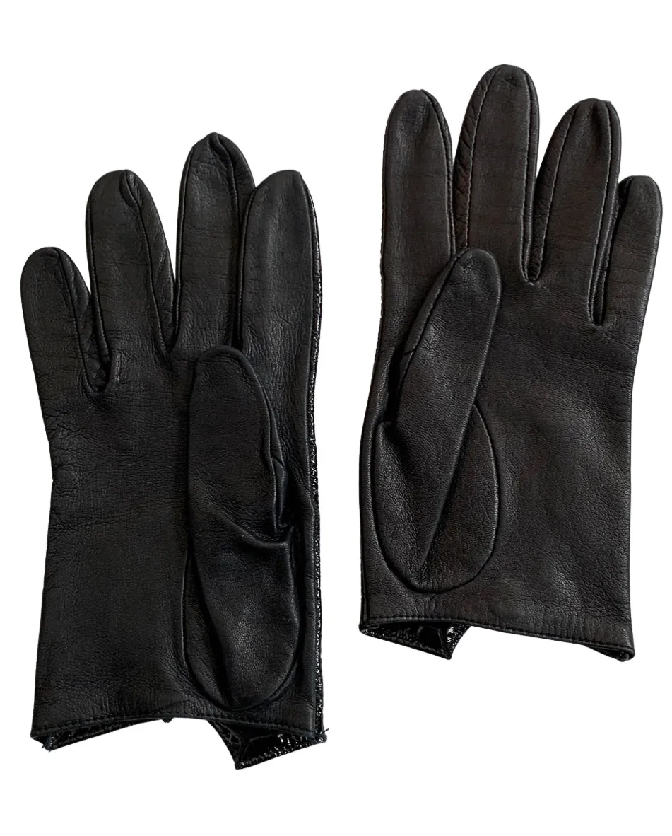 CLAUDE MONTANA BLACK PATENT LEATHER BONDAGE GLOVES