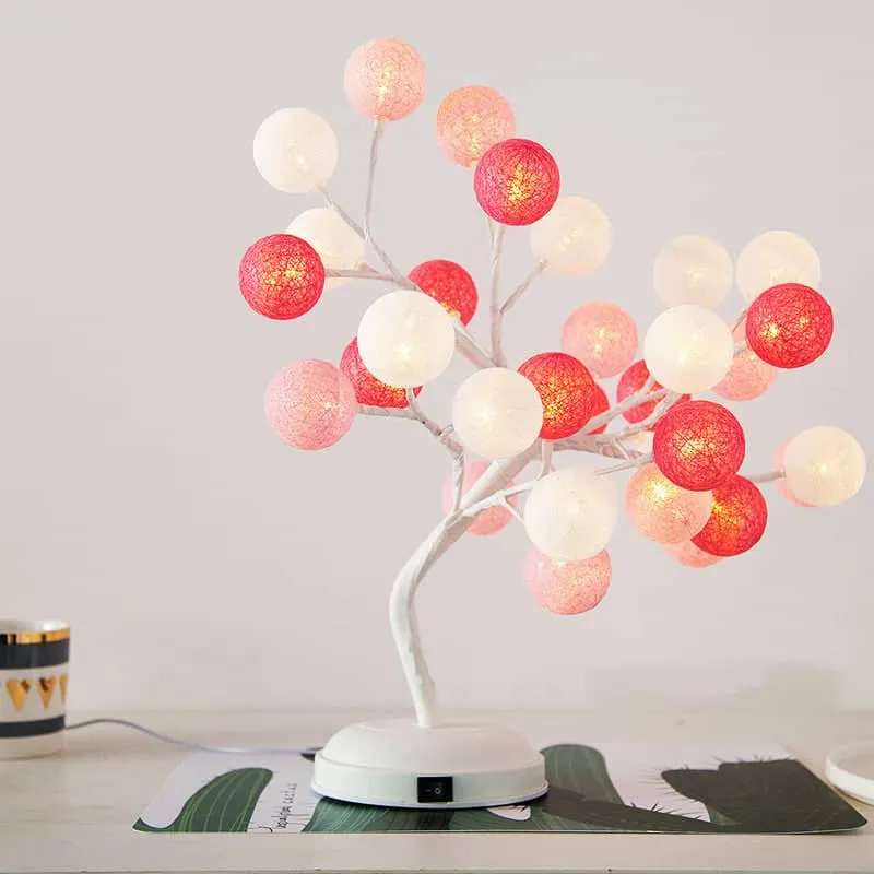 Creative Cotton Ball Tree Lamp Battery USB Table Lamp Rattan Ball Lamp