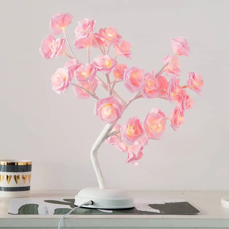 Creative Cotton Ball Tree Lamp Battery USB Table Lamp Rattan Ball Lamp