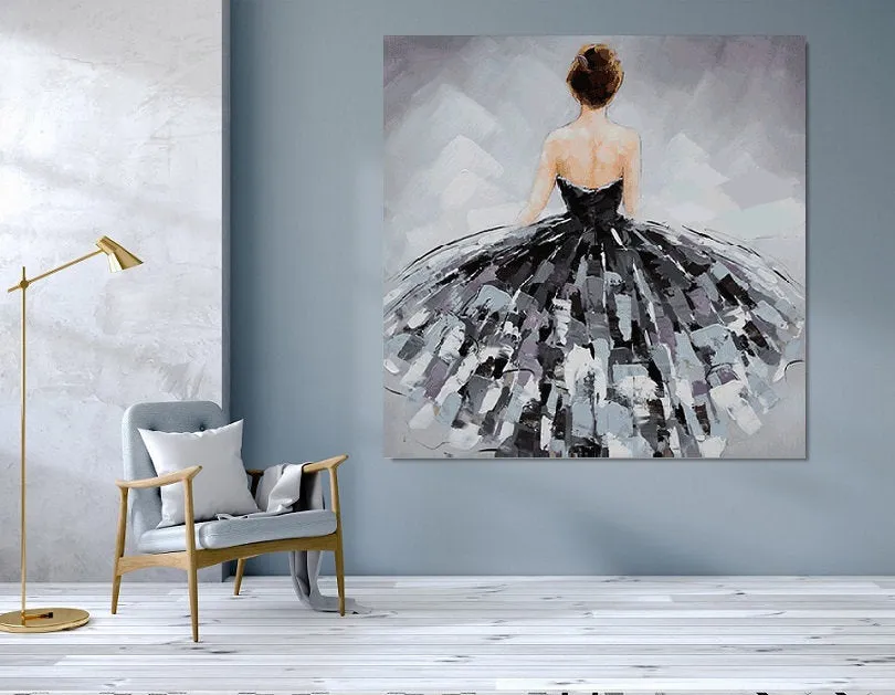 Dancer Oil Painting on Canvas Ballerina Girl Is Like Bride in a Wedding Dress