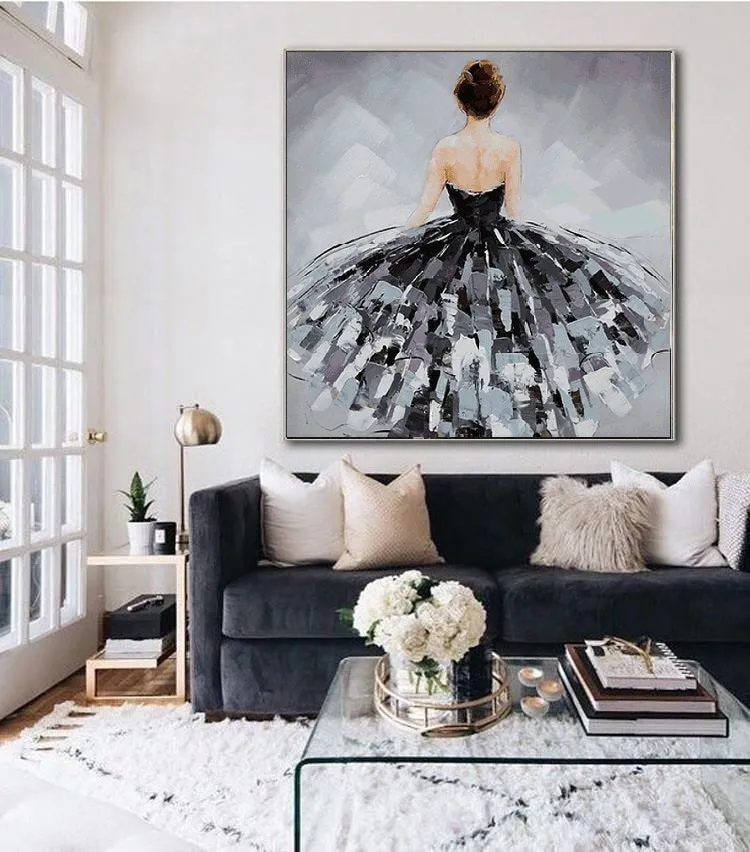 Dancer Oil Painting on Canvas Ballerina Girl Is Like Bride in a Wedding Dress