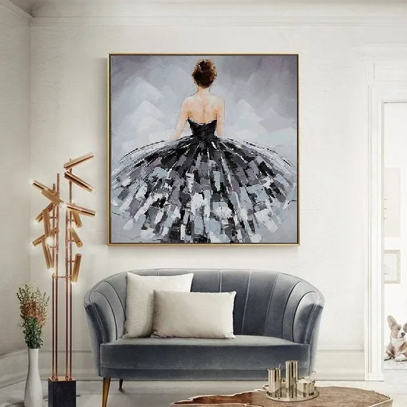 Dancer Oil Painting on Canvas Ballerina Girl Is Like Bride in a Wedding Dress