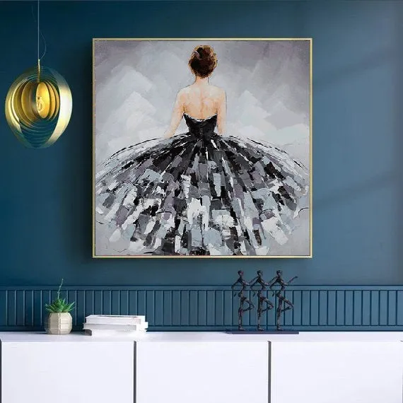 Dancer Oil Painting on Canvas Ballerina Girl Is Like Bride in a Wedding Dress