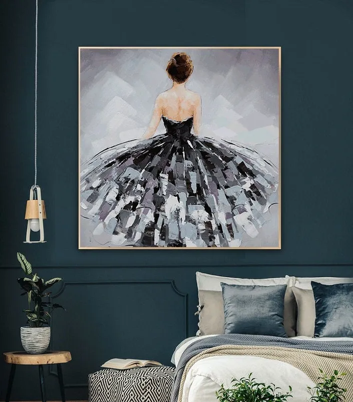 Dancer Oil Painting on Canvas Ballerina Girl Is Like Bride in a Wedding Dress