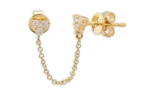 Earrings 14kt Gold Double Stud Chain & Diamonds