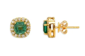 Earrings 14kt Gold Emeralds & Diamonds Studs