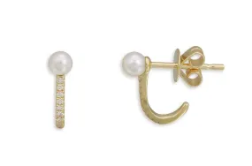 Earrings 14kt Gold Pearl Lobe Studs & Diamonds