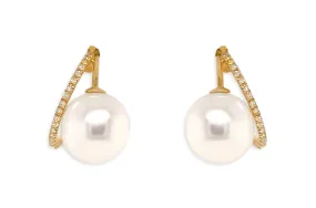 Earrings 14kt Gold Pearls & Open Circle Diamonds Studs