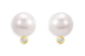 Earrings 14kt Gold South Sea Pearls & Bezel Diamonds Studs