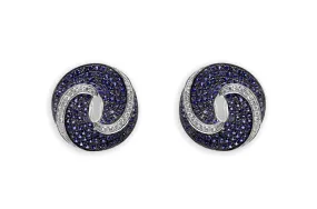 Earrings 18kt Gold Circle Sapphire & Diamonds Studs