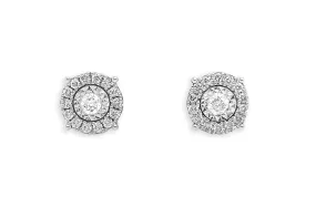 Earrings 18kt Gold Full Halo & Round Diamonds