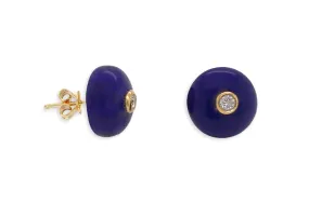 Earrings 18kt Gold Lapis Lazuli Studs with Diamonds