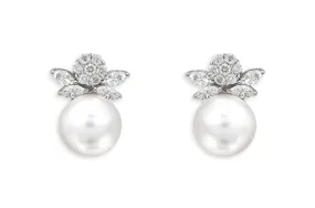 Earrings 18kt Gold Pearls with Round & Marquise Diamonds