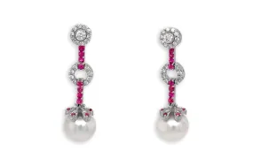 Earrings 18kt Gold Pink Sapphires with Pearls & Detachable Diamonds