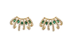 Earrings 18kt Gold Statement Emeralds & Diamonds Lobe Studs