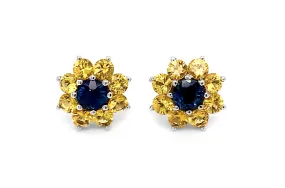 Earrings 18kt Gold Sunflowers with Sapphires Stud