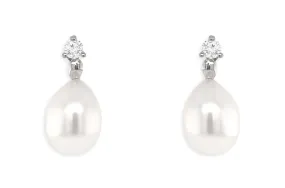 Earrings 18kt Gold Teardrop Pearls & Round Diamonds Studs