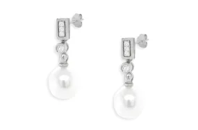 Earrings 18kt Gold White Pearls & 8 Round Diamonds Studs