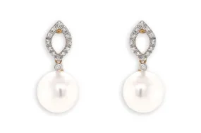 Earrings 18kt Mixed Gold South Sea Pearls & Round Diamonds Studs