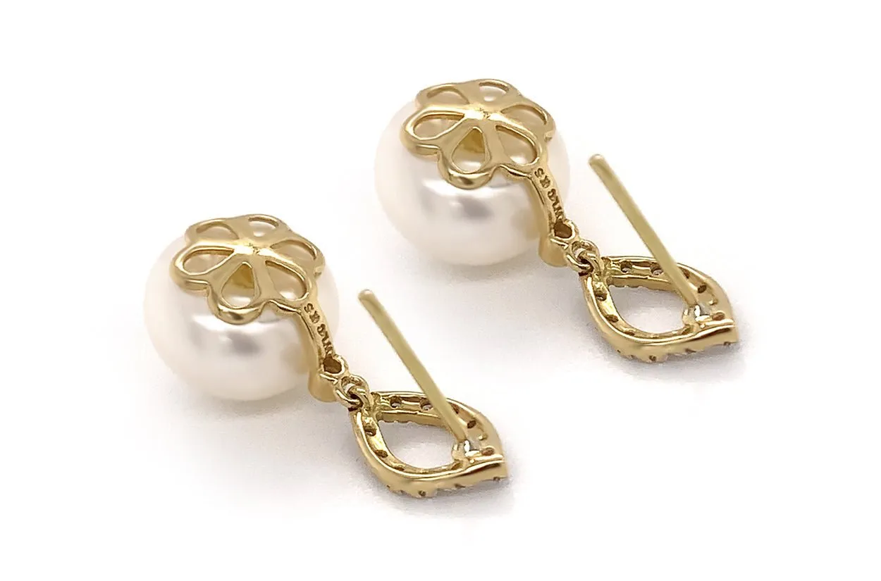 Earrings 18kt Mixed Gold South Sea Pearls & Round Diamonds Studs