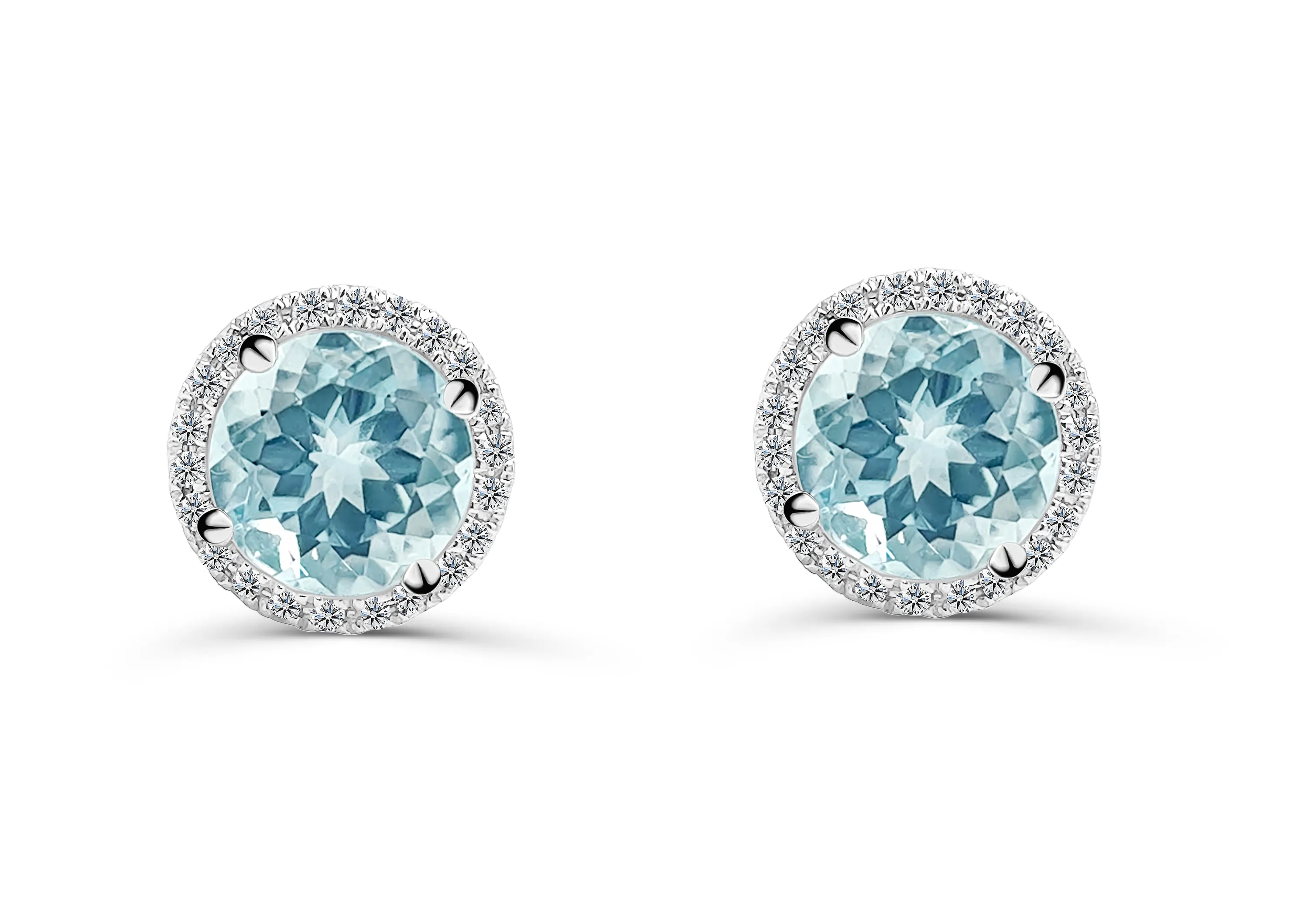 Earrings 18kt Round Aquamarine & Diamonds Halo