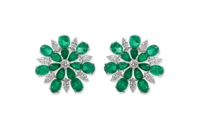 Earrings 18kt White Gold Flowers Emeralds & Diamonds