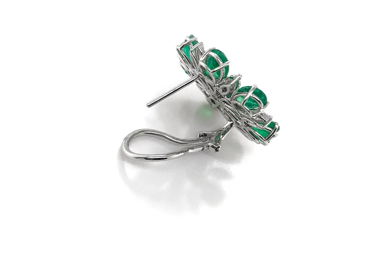 Earrings 18kt White Gold Flowers Emeralds & Diamonds