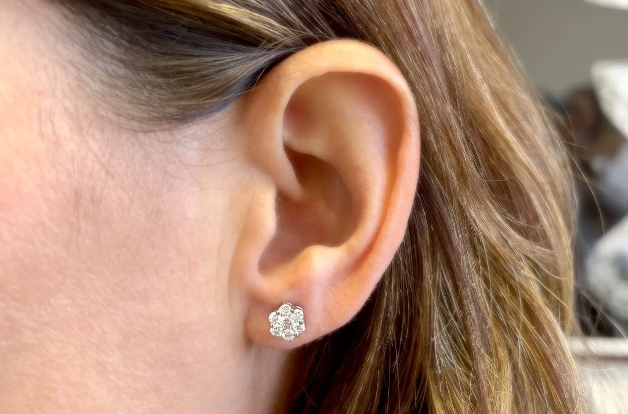 Earrings Flowers White Gold Studs Diamonds