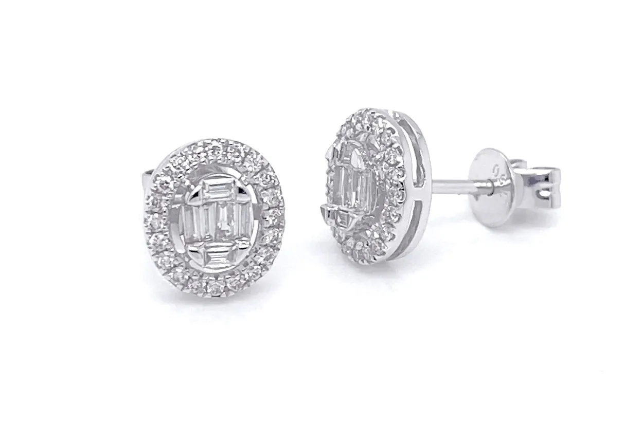 Earrings White Gold Baguette & Round Diamonds Oval