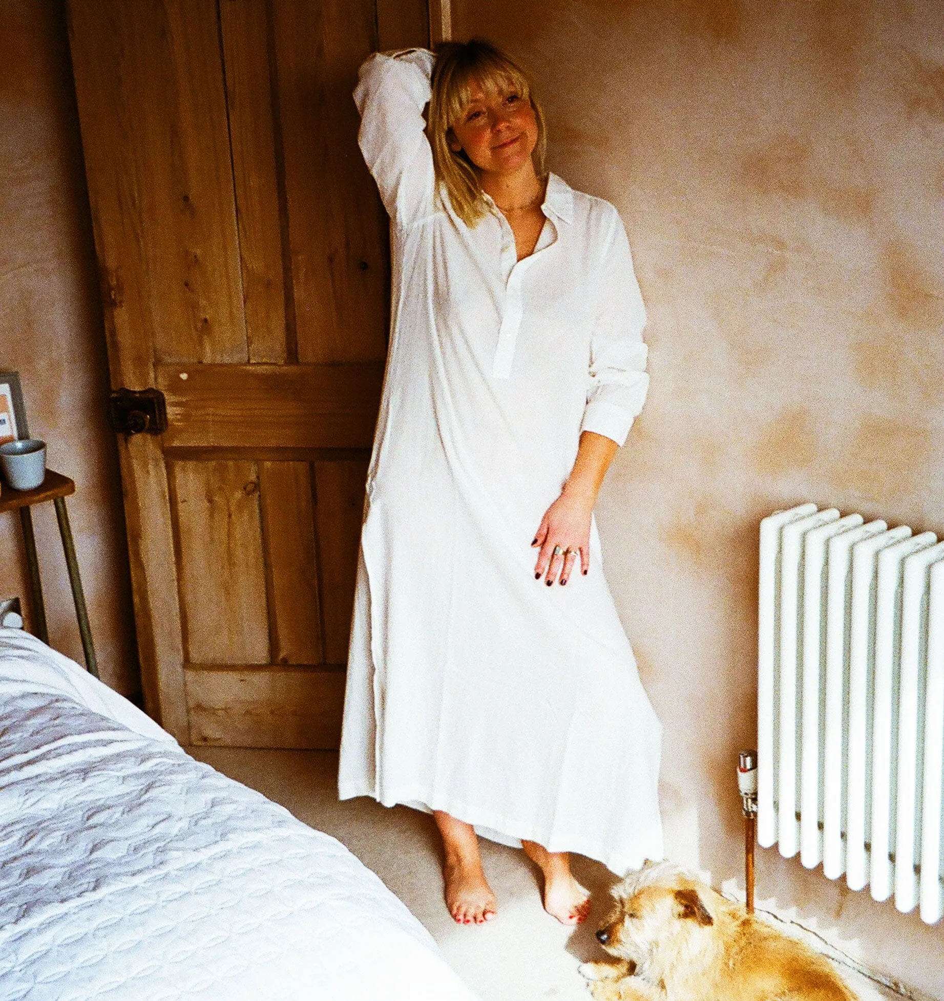 Floor length relaxed fit nightshirt [Linen White]