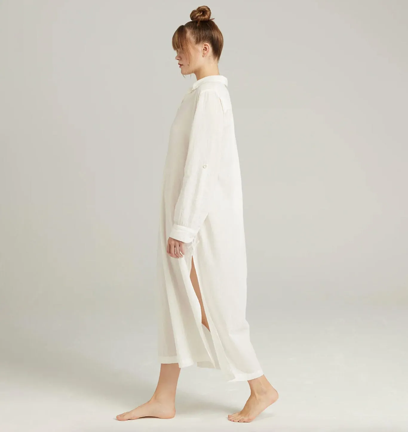 Floor length relaxed fit nightshirt [Linen White]