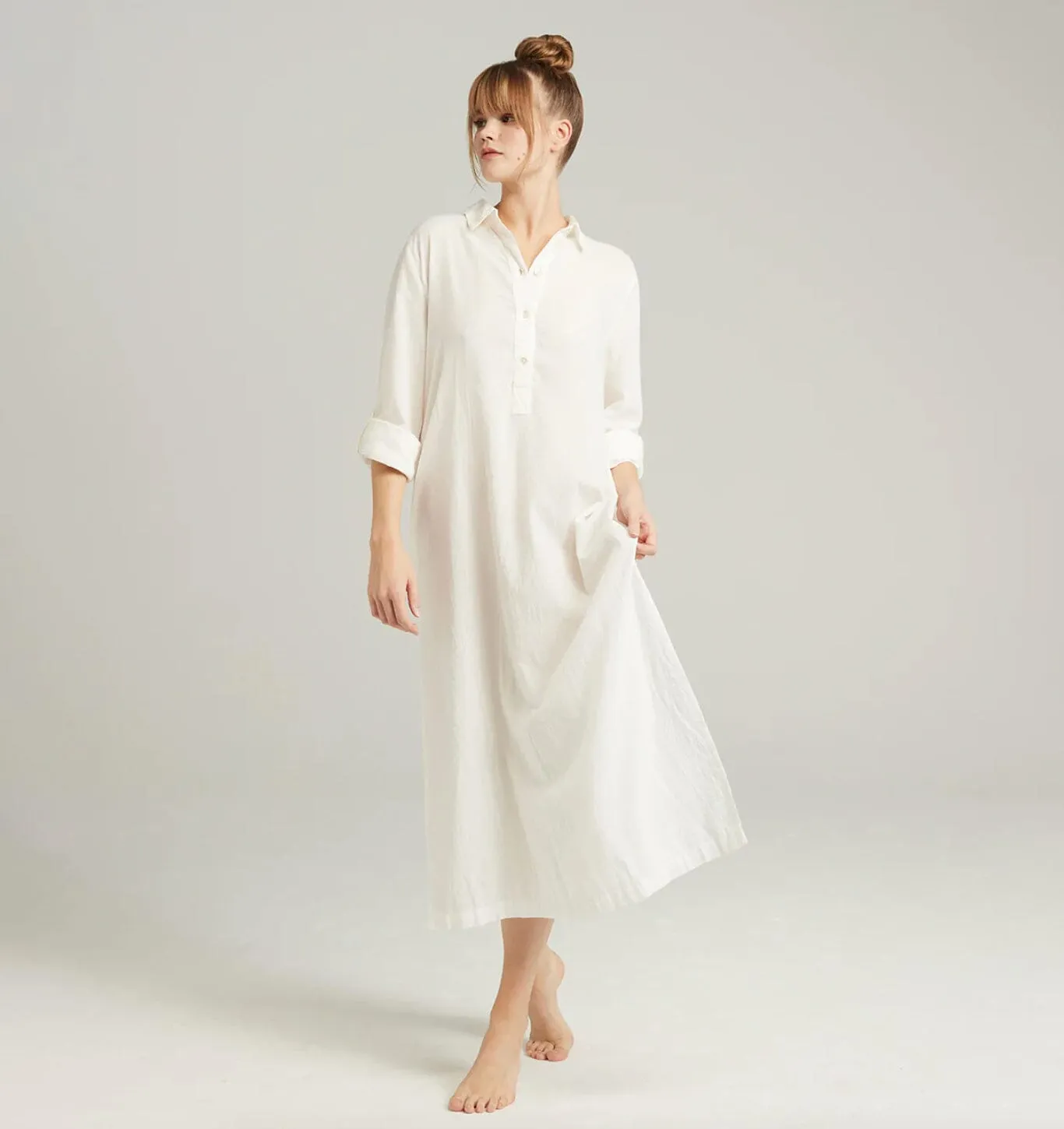 Floor length relaxed fit nightshirt [Linen White]