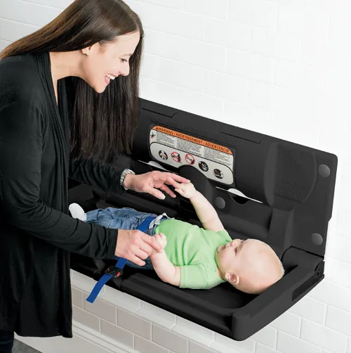 FOUNDATIONS® 100-EH-02 Surface-Mounted, Horizontal-Folding BLACK Baby Changing Station