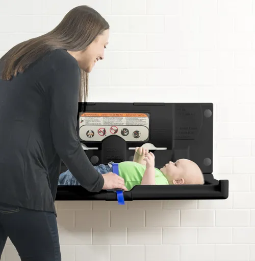 FOUNDATIONS® 100-EH-02 Surface-Mounted, Horizontal-Folding BLACK Baby Changing Station