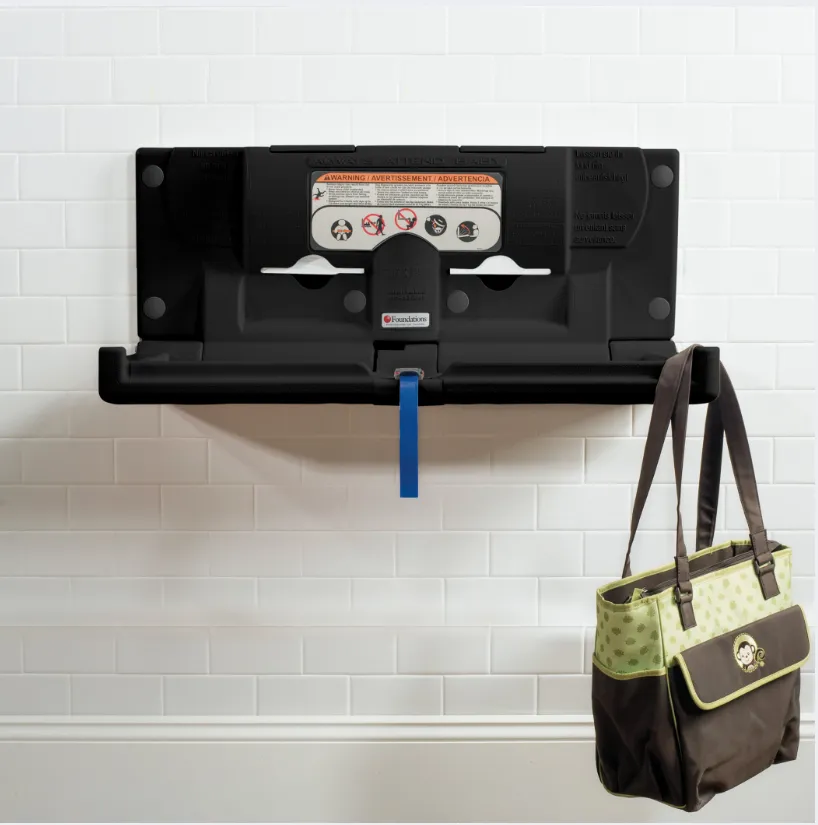 FOUNDATIONS® 100-EH-02 Surface-Mounted, Horizontal-Folding BLACK Baby Changing Station