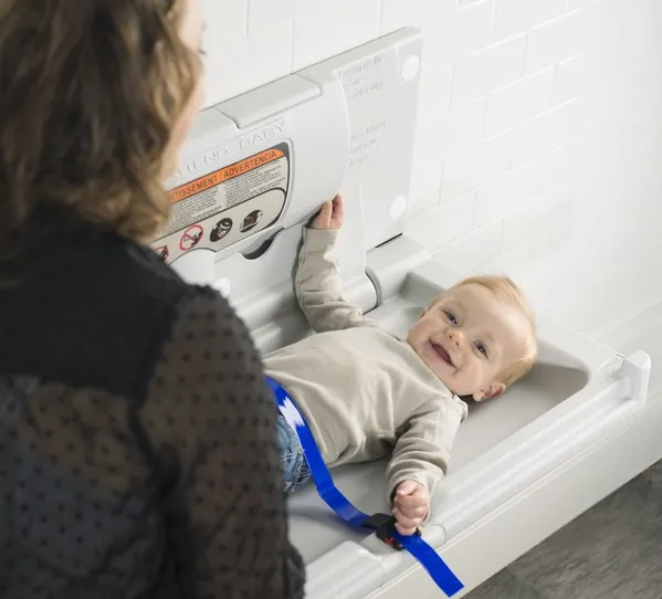 FOUNDATIONS® 100-EH Surface-Mounted, Horizontal-Folding LIGHT GRAY Baby Changing Station