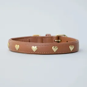 Gepolstertes Lederhalsband "Heart of Gold" - Tan