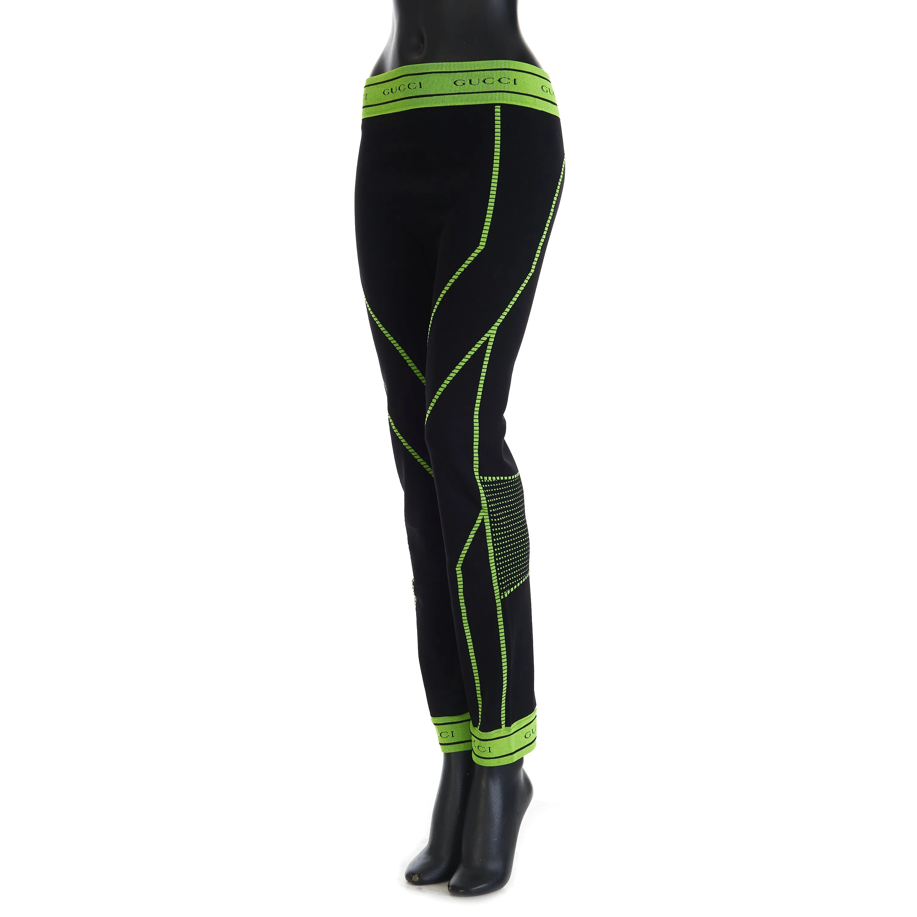 GG Jacquard Tubular Jersey Leggings In Black/Fluorescent Yellow