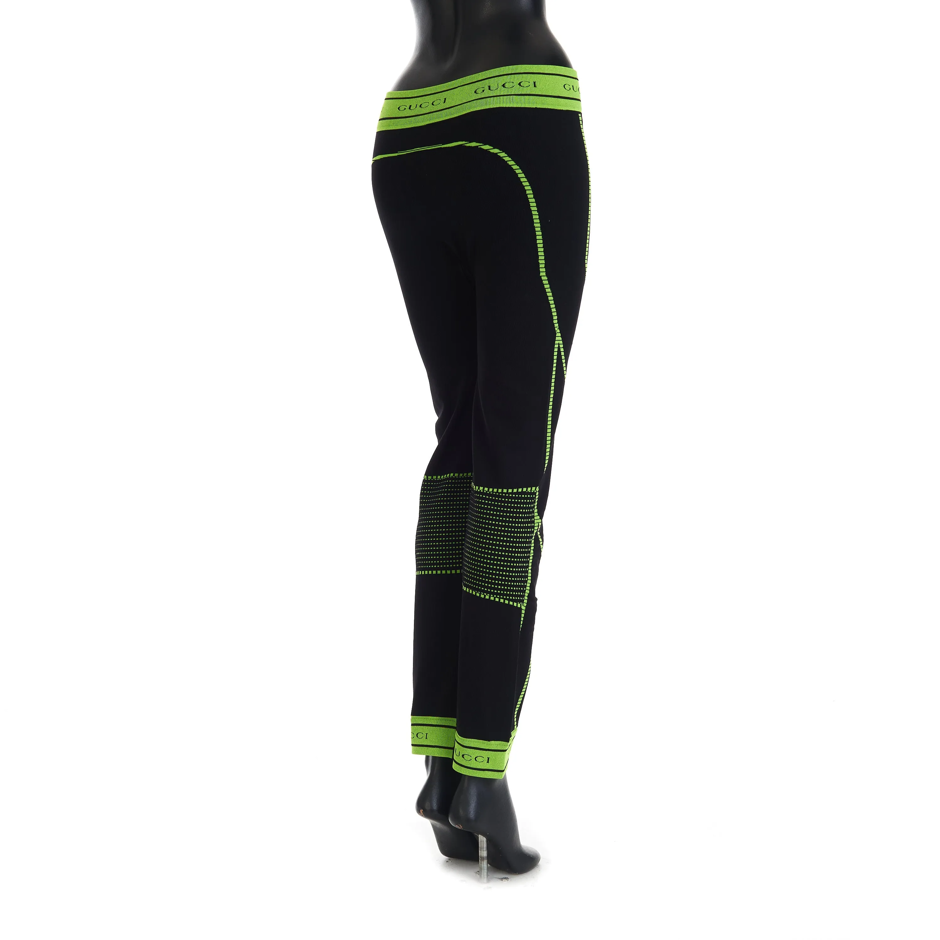 GG Jacquard Tubular Jersey Leggings In Black/Fluorescent Yellow