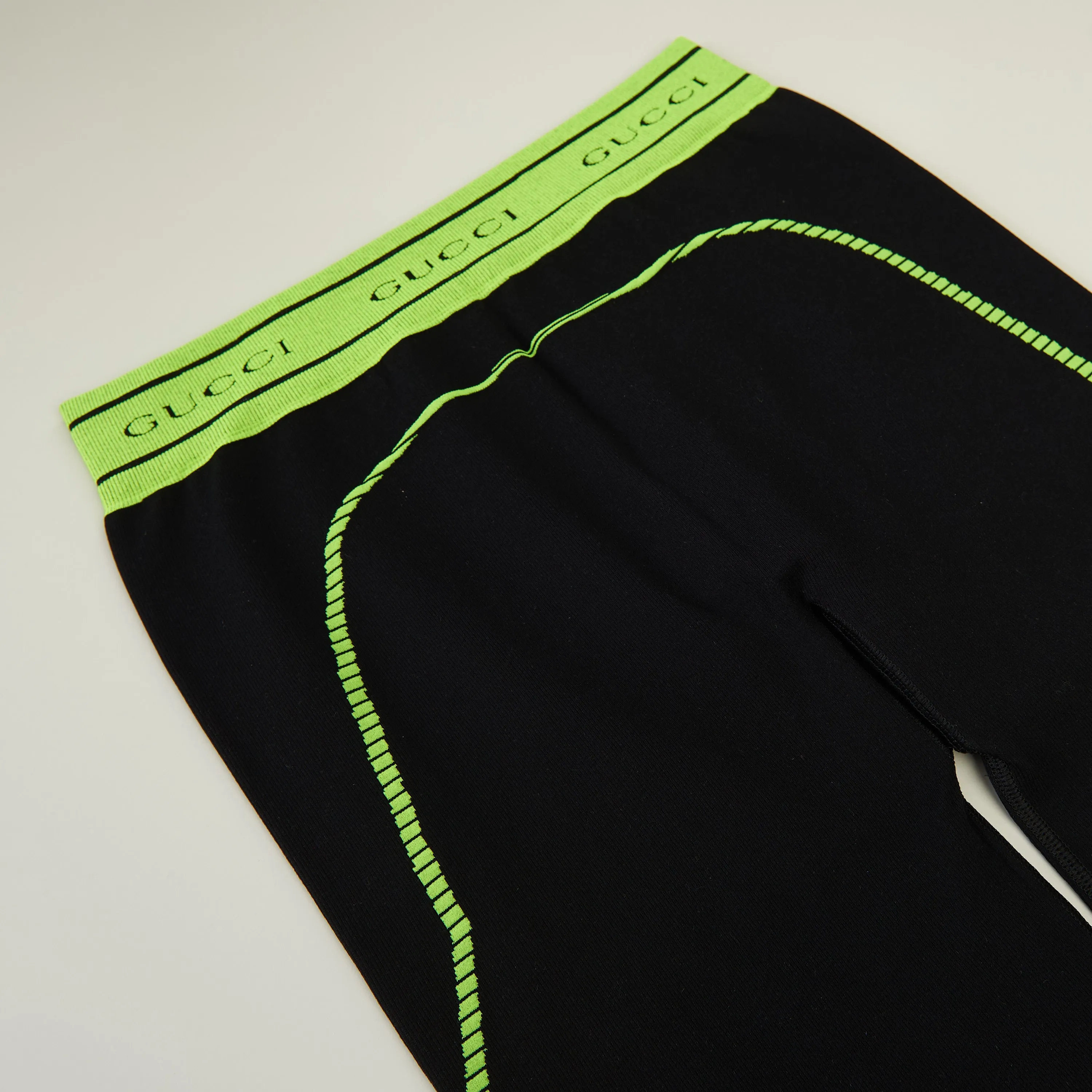 GG Jacquard Tubular Jersey Leggings In Black/Fluorescent Yellow