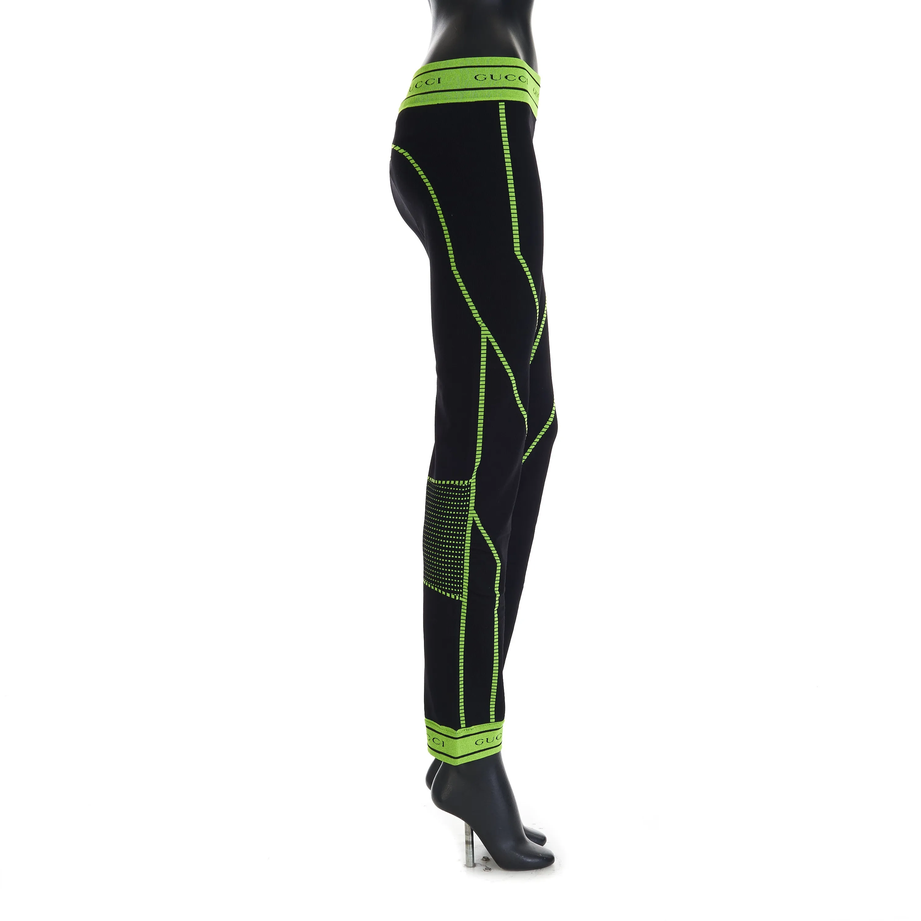 GG Jacquard Tubular Jersey Leggings In Black/Fluorescent Yellow