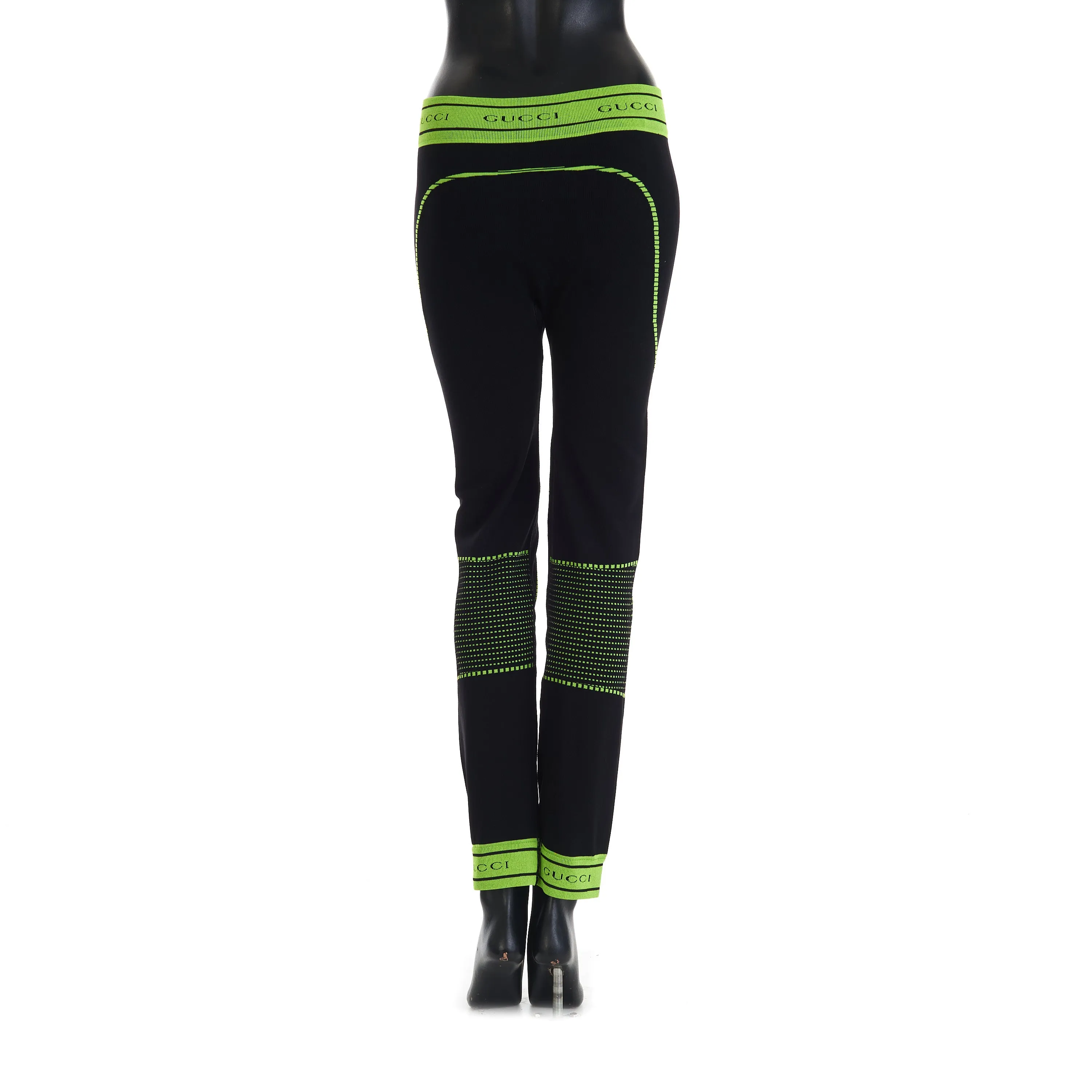 GG Jacquard Tubular Jersey Leggings In Black/Fluorescent Yellow