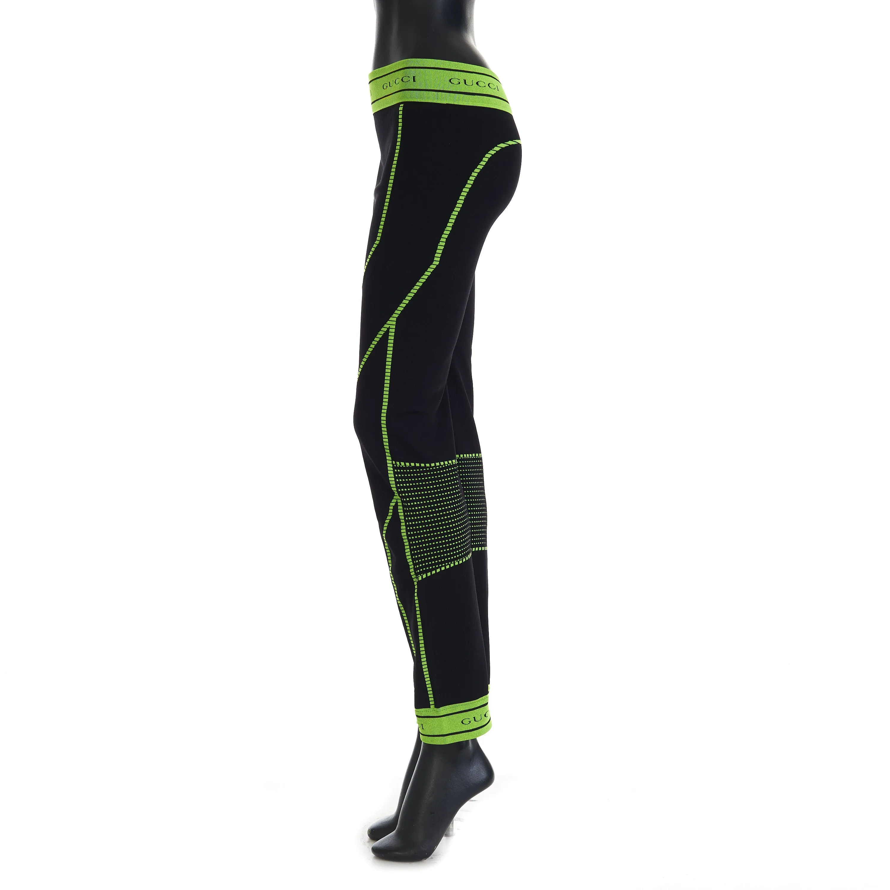 GG Jacquard Tubular Jersey Leggings In Black/Fluorescent Yellow